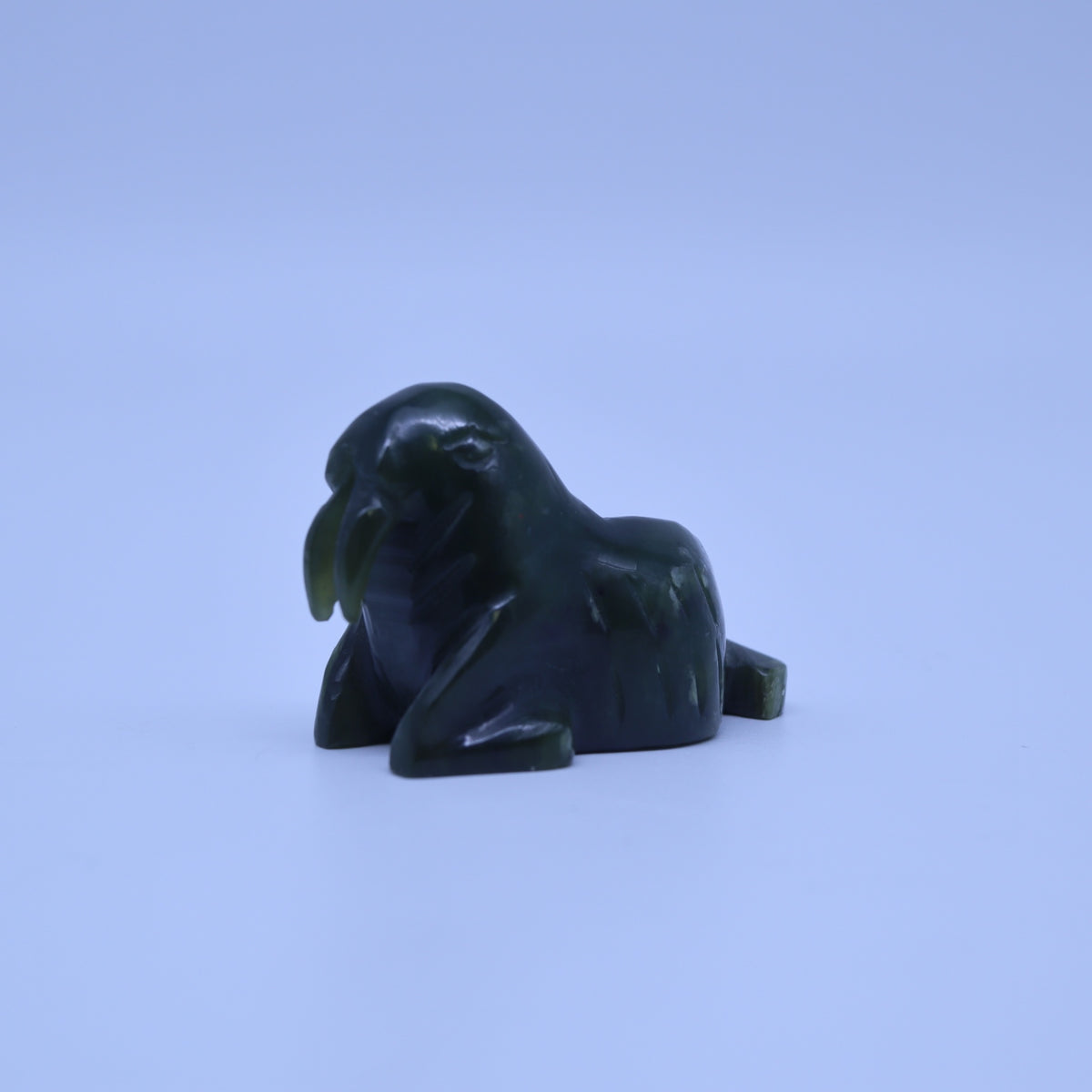 Inuit Hand Carved Canadian Dark Green Nephrite Jade Soapstone Walrus Figurine