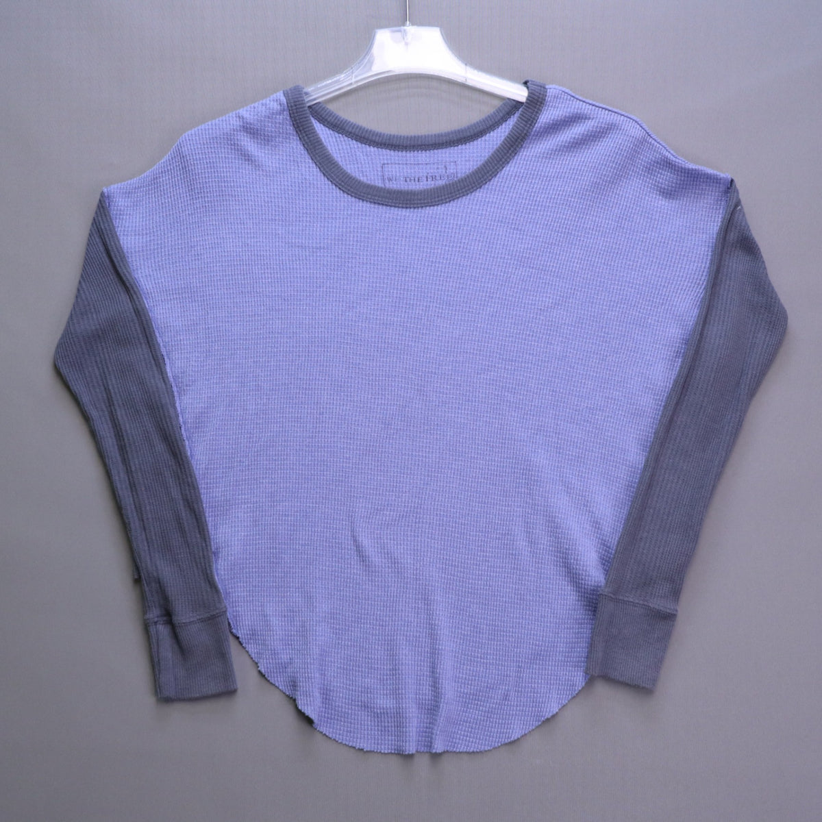 Free People We The Free Thermal Top XS Blue Gray Colorblock Raw Hem Slouchy
