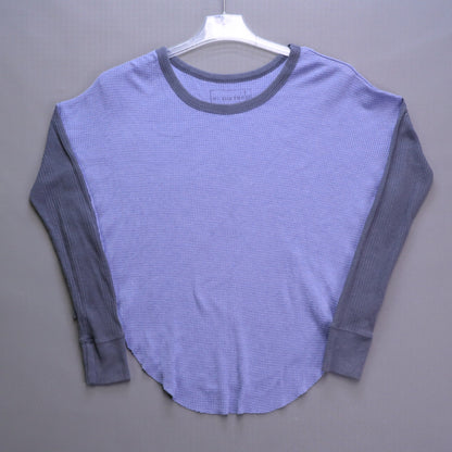 Free People We The Free Thermal Top XS Blue Gray Colorblock Raw Hem Slouchy
