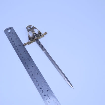 Vintage Toledo Spain Damascene Letter Opener Rapier Sword Fleur De Lis Gold