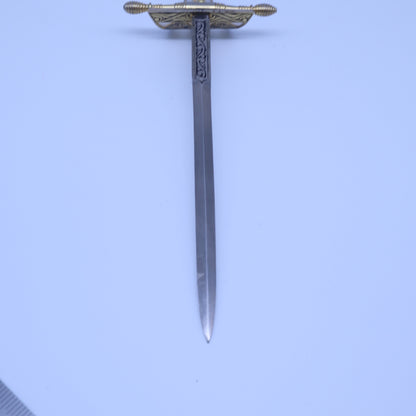 Vintage Toledo Spain Damascene Letter Opener Rapier Sword Fleur De Lis Gold