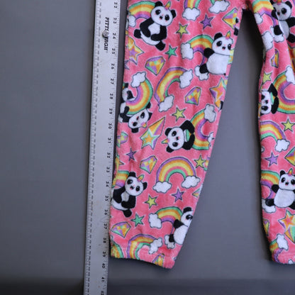 Candy Pink Girls Hooded Fleece Sleeper 6/6X Pandacorn Rainbow Union Suit Pajamas