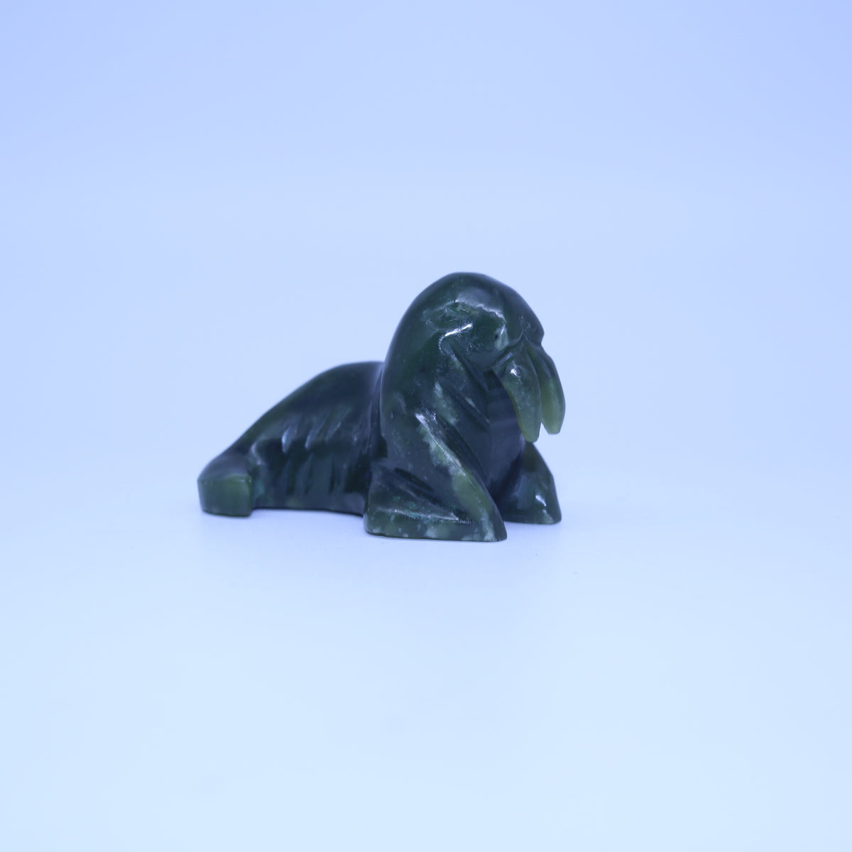 Inuit Hand Carved Canadian Dark Green Nephrite Jade Soapstone Walrus Figurine