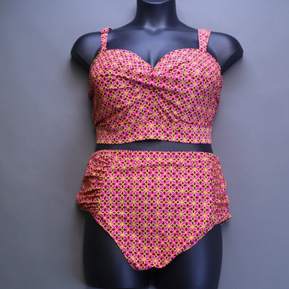 Old Navy Bikini Set 3X Top 2X Bottom Geometric Pink Orange High Waist Swimsuit