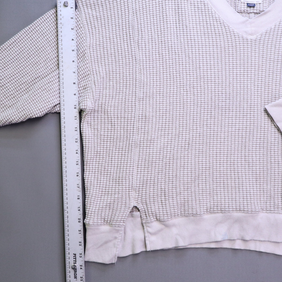 American Eagle Waffle Knit Thermal Sweater XL Beige V-Neck Slouchy Oversized