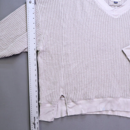 American Eagle Waffle Knit Thermal Sweater XL Beige V-Neck Slouchy Oversized