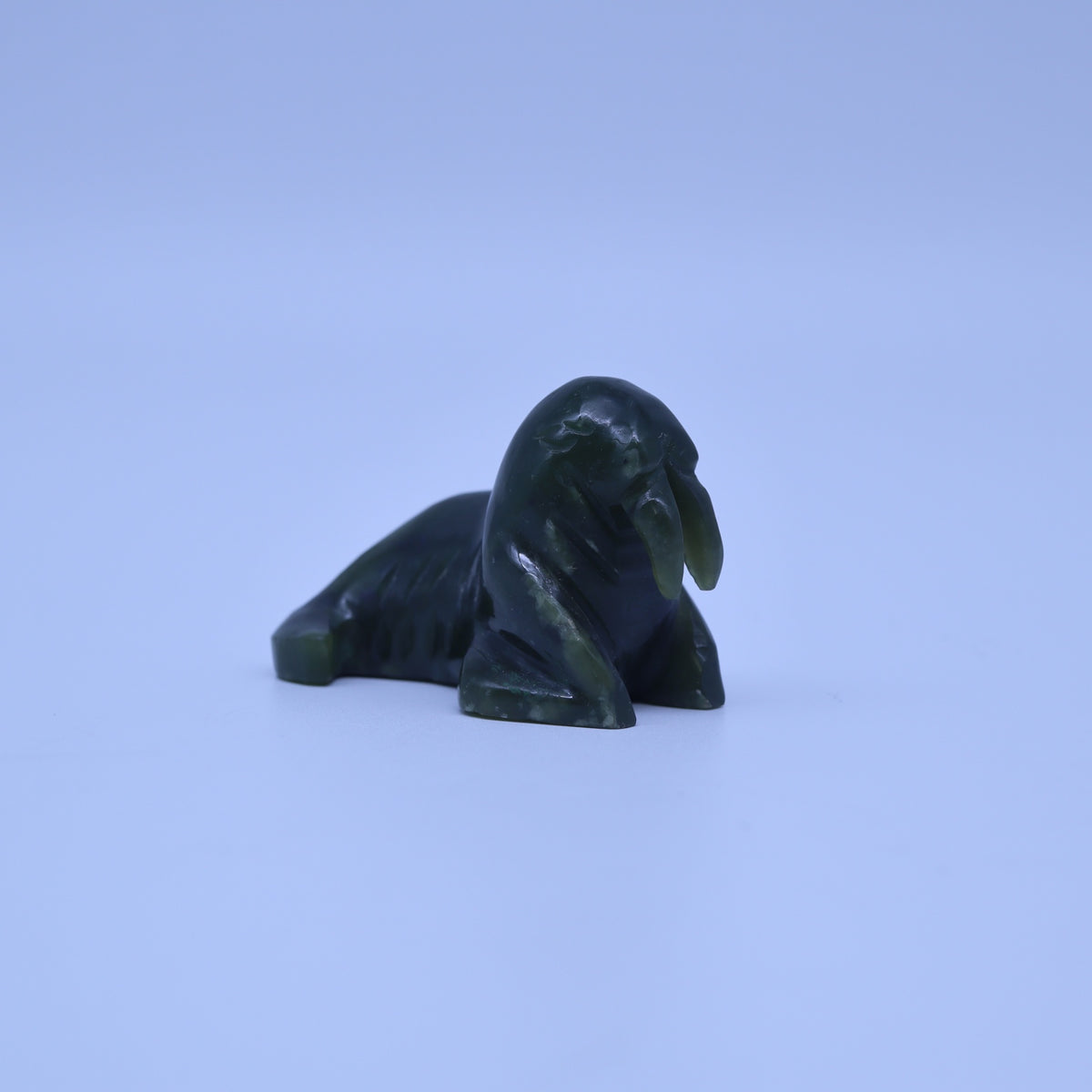 Inuit Hand Carved Canadian Dark Green Nephrite Jade Soapstone Walrus Figurine