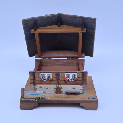 Home Vintage Swiss Alpine Chalet Wooden Music Box Polka Luxembourgeoise Trinket Box