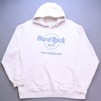 Hard Rock Cafe San Francisco Hoodie XL Cream Pastel Blue Graphic Logo Sweatshirt