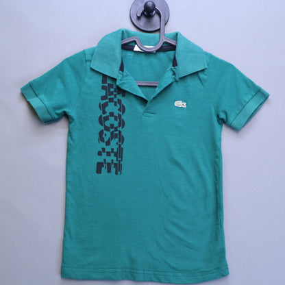 Lacoste Boys Polo Shirt Size 6-7 Green Big Spellout Logo Crocodile Cotton Pique