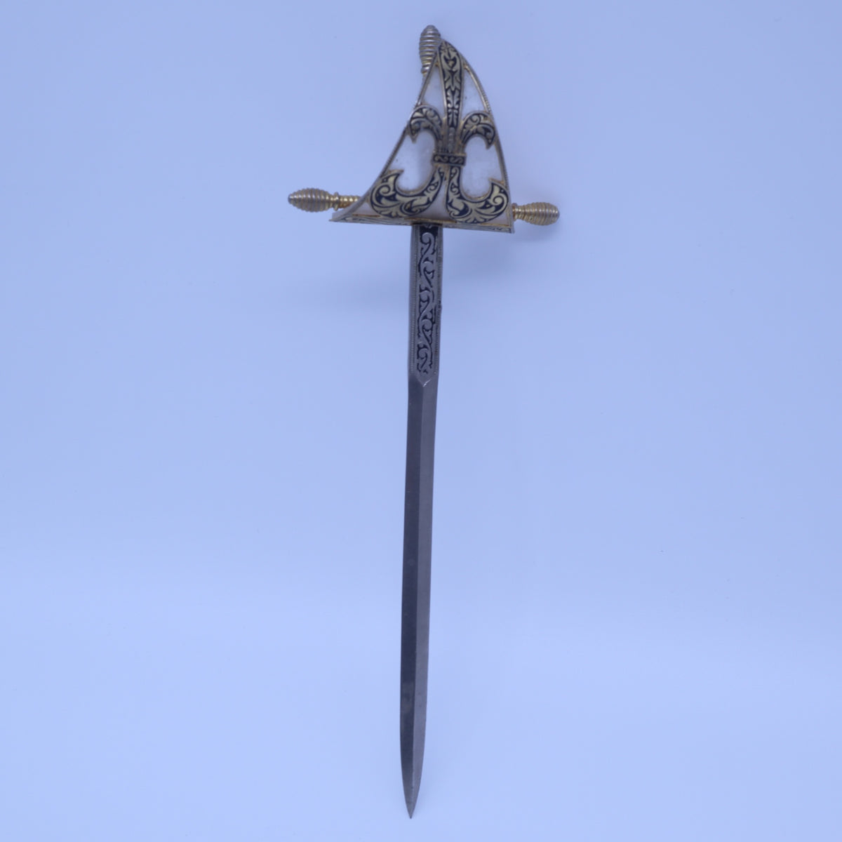 Vintage Toledo Spain Damascene Letter Opener Rapier Sword Fleur De Lis Gold