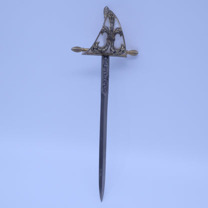 Vintage Toledo Spain Damascene Letter Opener Rapier Sword Fleur De Lis Gold
