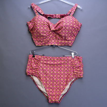 Old Navy Bikini Set 3X Top 2X Bottom Geometric Pink Orange High Waist Swimsuit