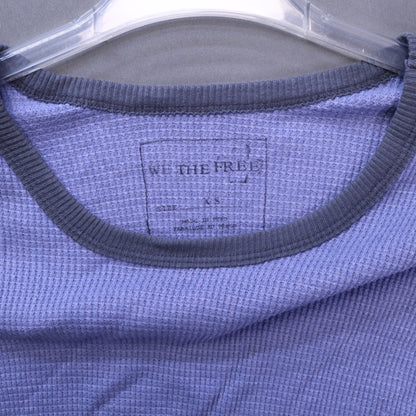Free People We The Free Thermal Top XS Blue Gray Colorblock Raw Hem Slouchy