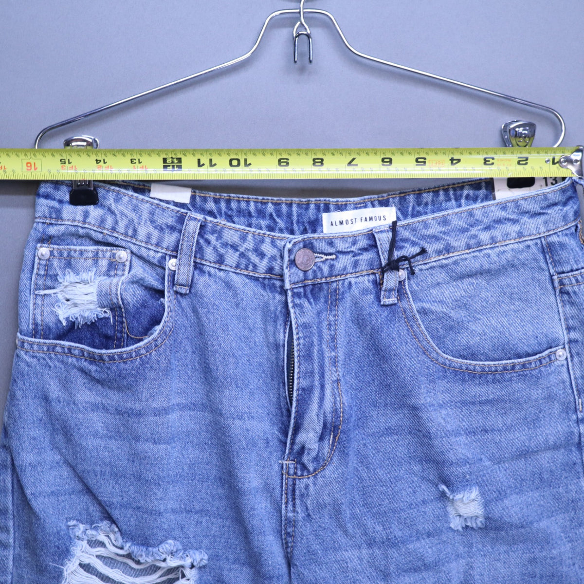 NWT Almost Famous Boyfriend Jeans Size 13 Distressed Raw Hem High Rise Denim