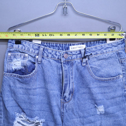 NWT Almost Famous Boyfriend Jeans Size 13 Distressed Raw Hem High Rise Denim