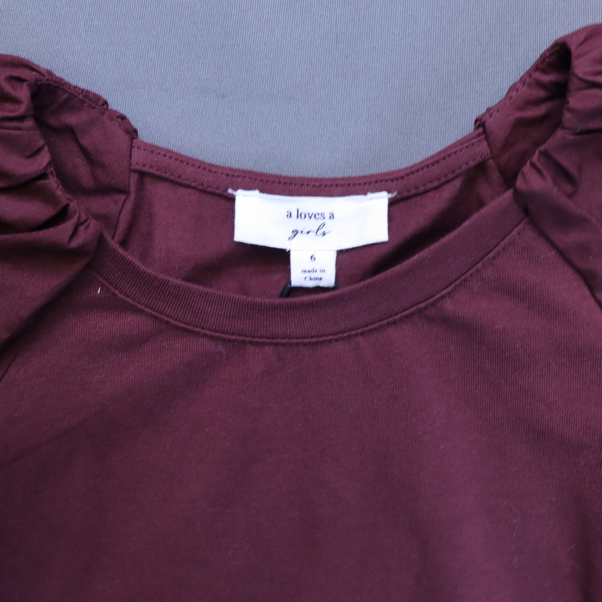 A Loves A Girls Maroon Burgundy Puff Long Sleeve Blouse Top Size 6