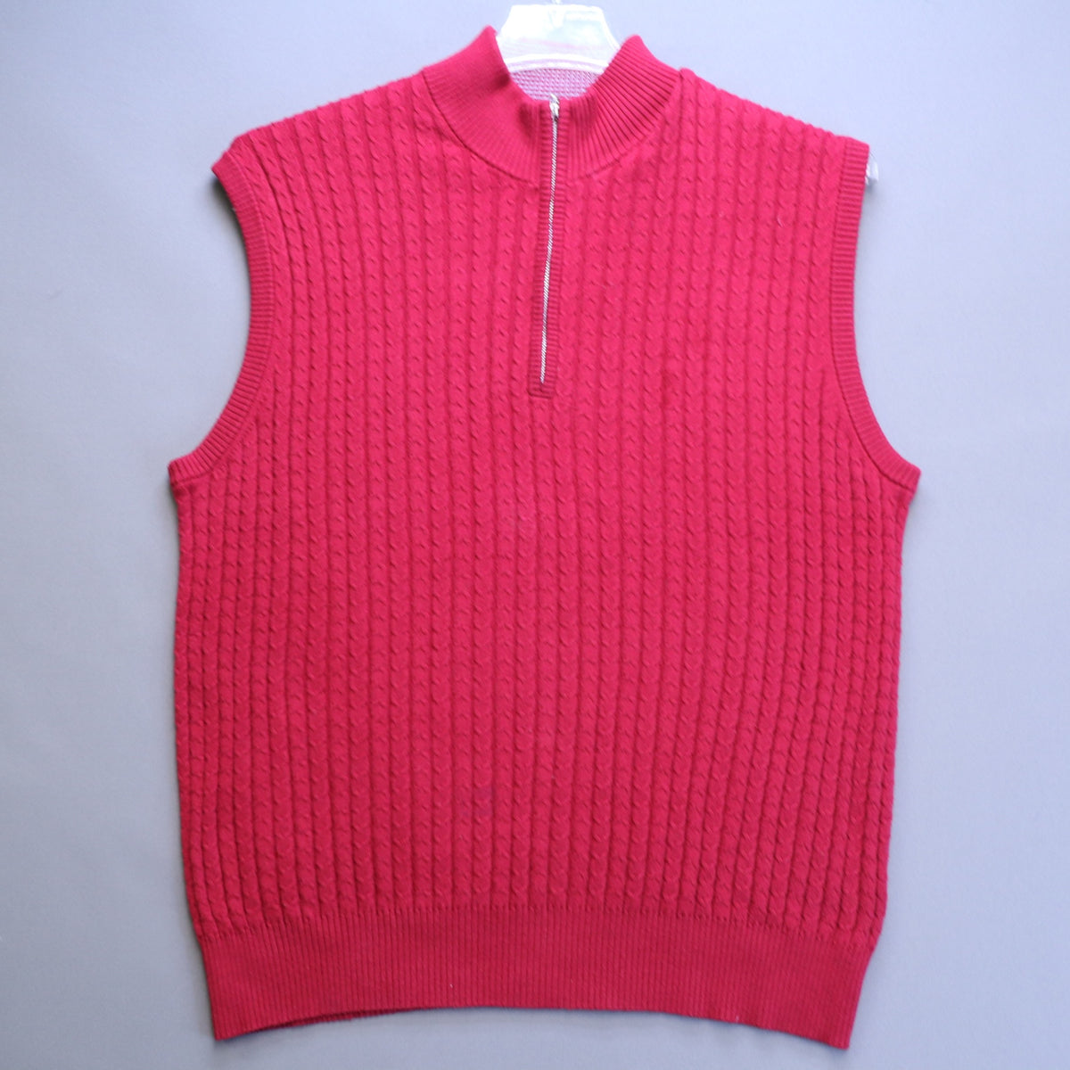 Robert Talbott Jefferson Mens M Red Cashmere Blend Cable Knit Quarter Zip Vest