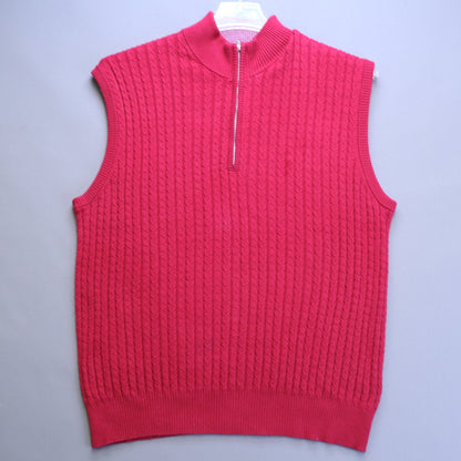 Robert Talbott Jefferson Mens M Red Cashmere Blend Cable Knit Quarter Zip Vest
