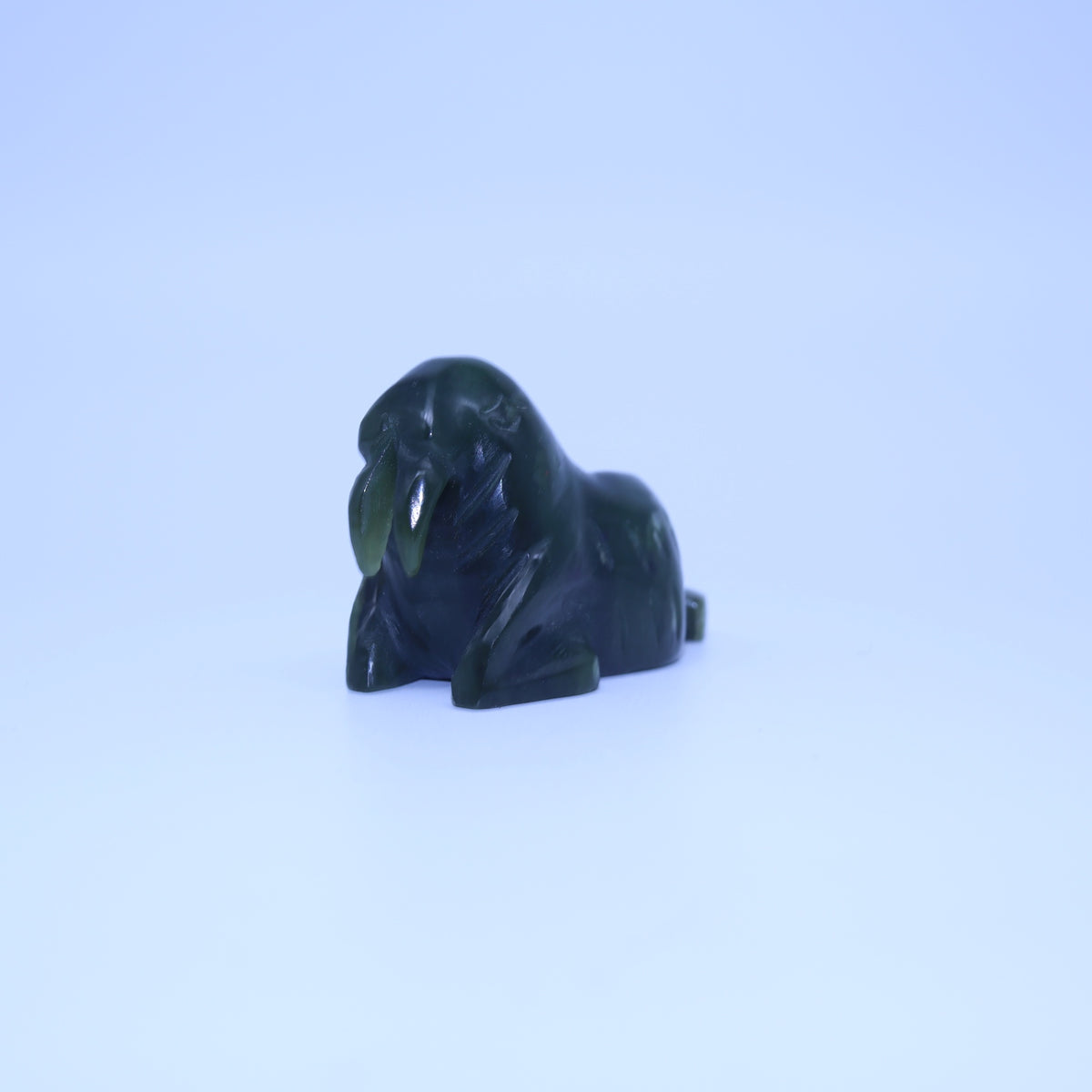 Inuit Hand Carved Canadian Dark Green Nephrite Jade Soapstone Walrus Figurine