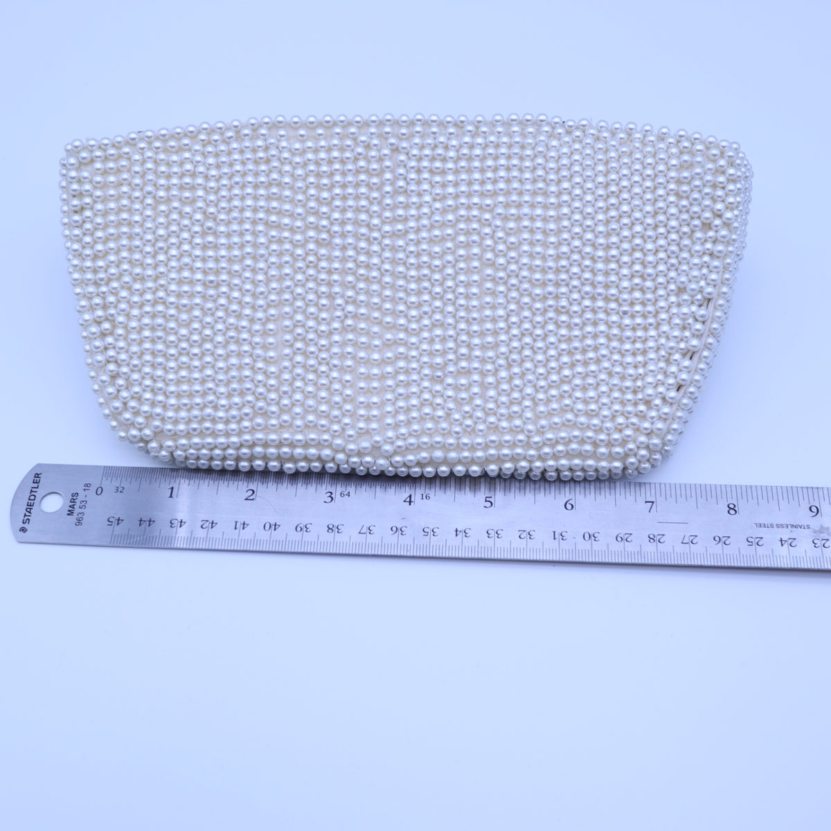 Vintage Faux Pearl Beaded Evening Clutch Bag White Zipper Formal Bridal Purse