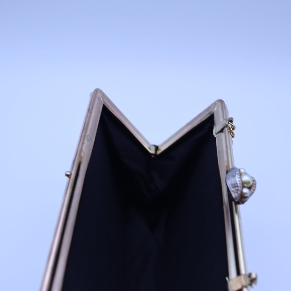Vintage Gold Metallic Lame Evening Bag Faux Pearl Rhinestone Kisslock Clutch Chain