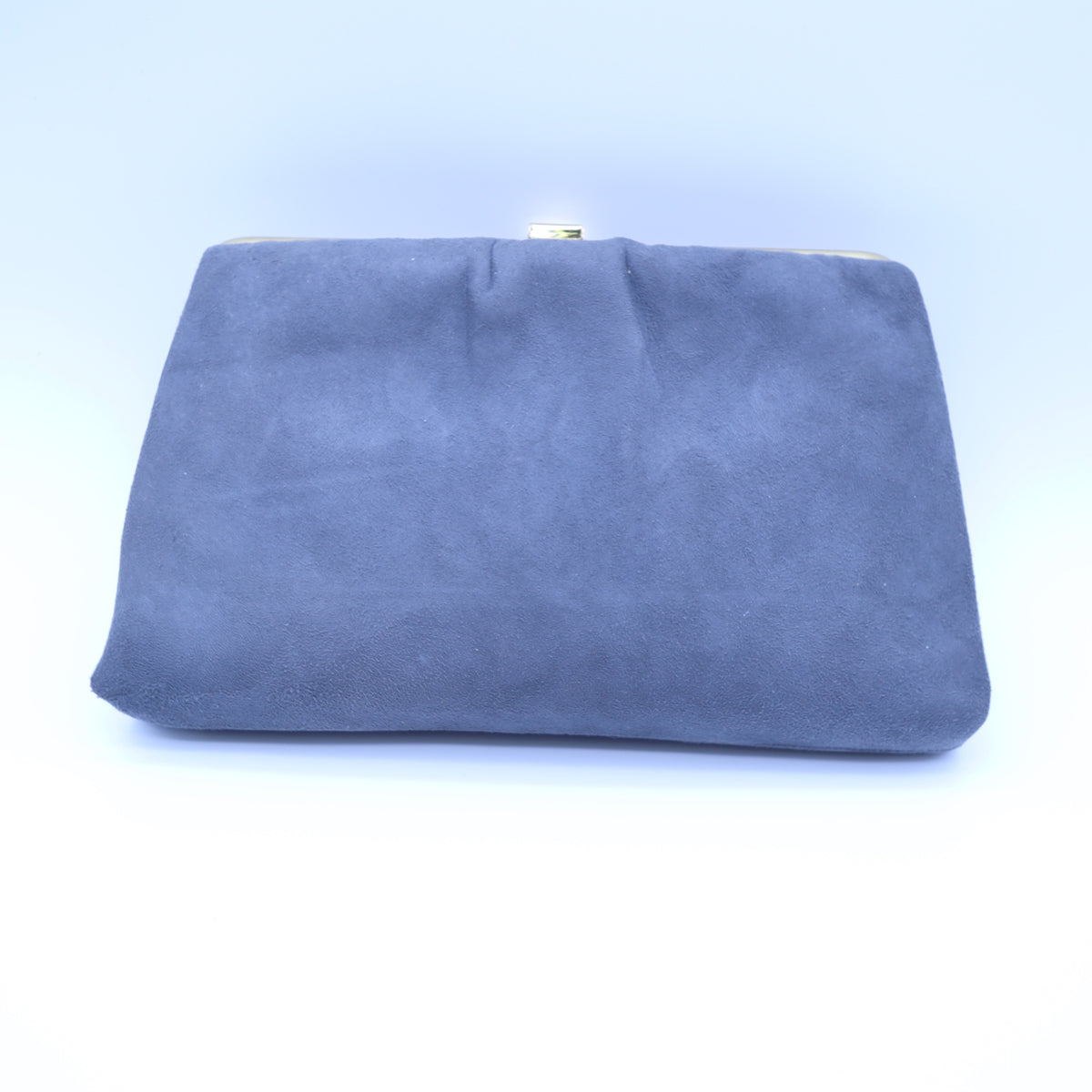 Vintage Ande Blue Suede Evening Bag Kisslock Clutch Retractable Top Handle Purse