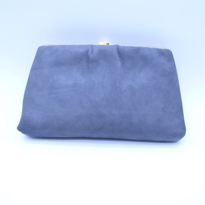 Vintage Ande Blue Suede Evening Bag Kisslock Clutch Retractable Top Handle Purse