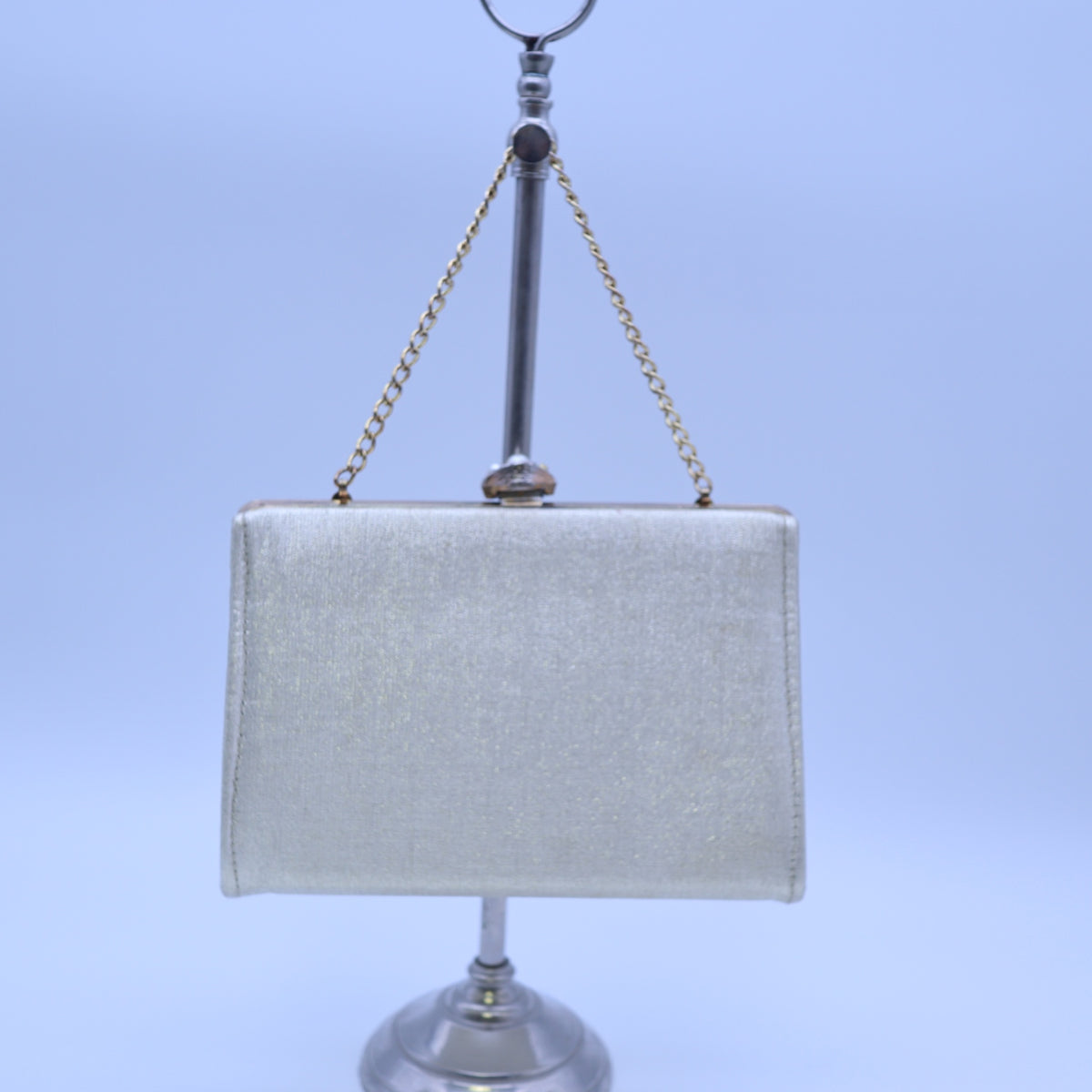 Vintage Gold Metallic Lame Evening Bag Faux Pearl Rhinestone Kisslock Clutch Chain