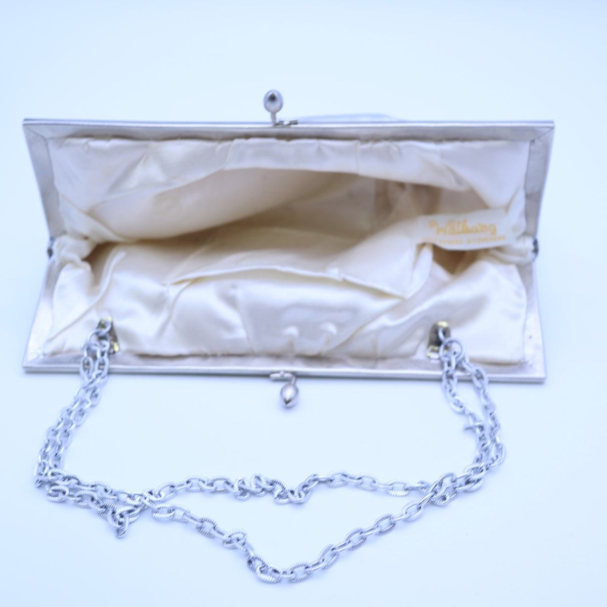 Vintage Walborg Silver Metallic Lame Evening Bag Kisslock Frame Clutch Chain