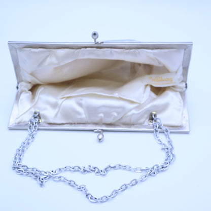 Vintage Walborg Silver Metallic Lame Evening Bag Kisslock Frame Clutch Chain