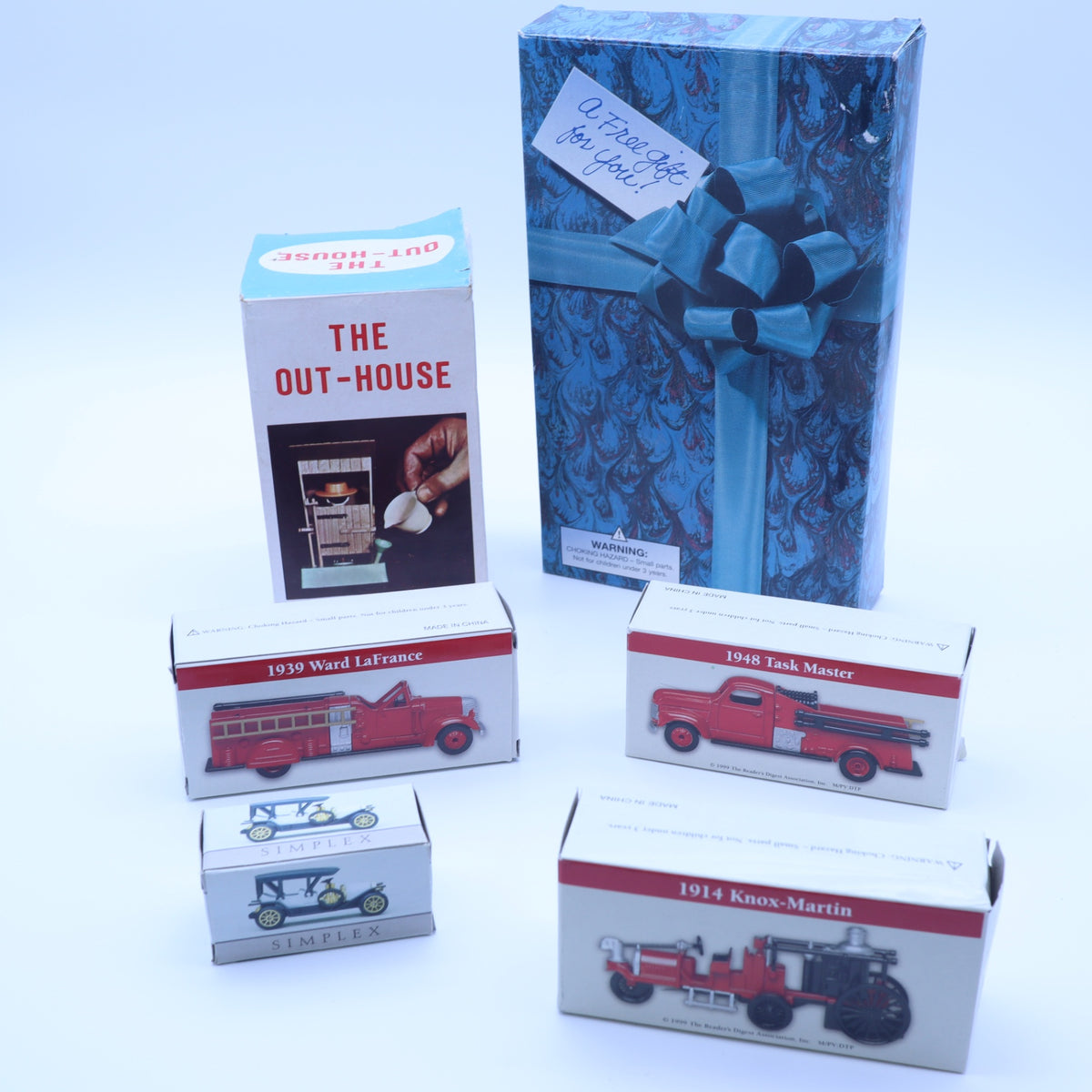 Vintage Novelty Toy Lot The Out-House Squirt Gag Diecast Fire Trucks Trains Cars
