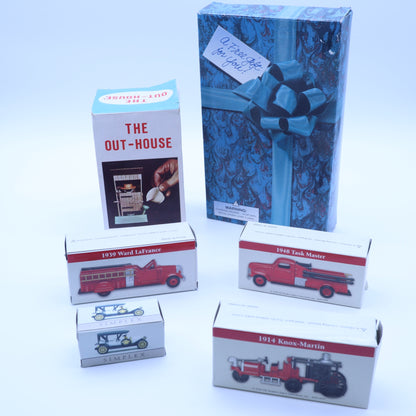 Vintage Novelty Toy Lot The Out-House Squirt Gag Diecast Fire Trucks Trains Cars