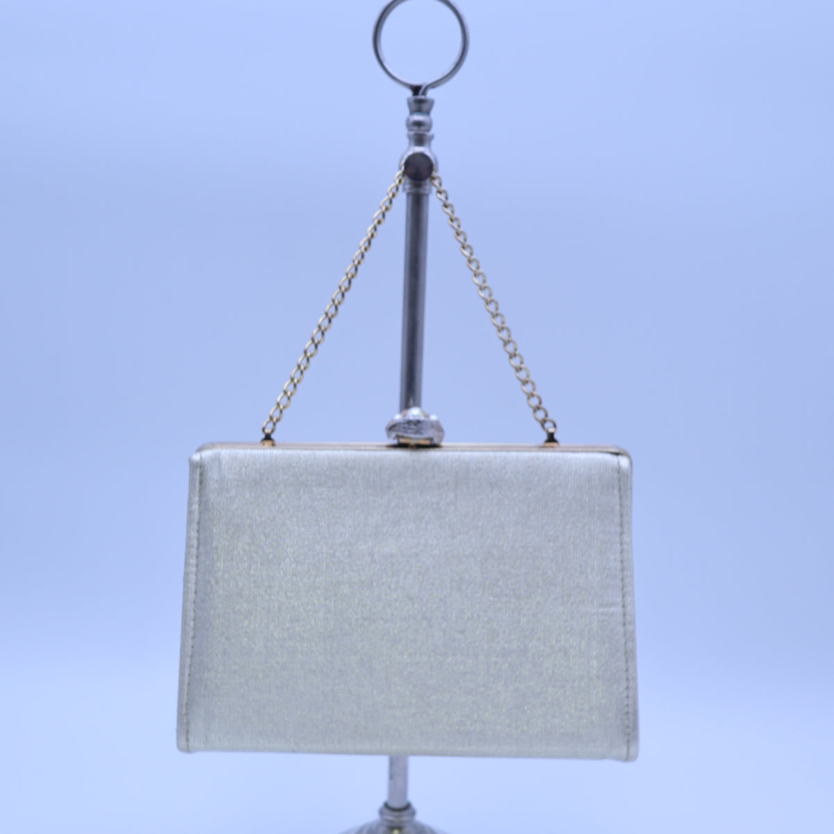 Vintage Gold Metallic Lame Evening Bag Faux Pearl Rhinestone Kisslock Clutch Chain