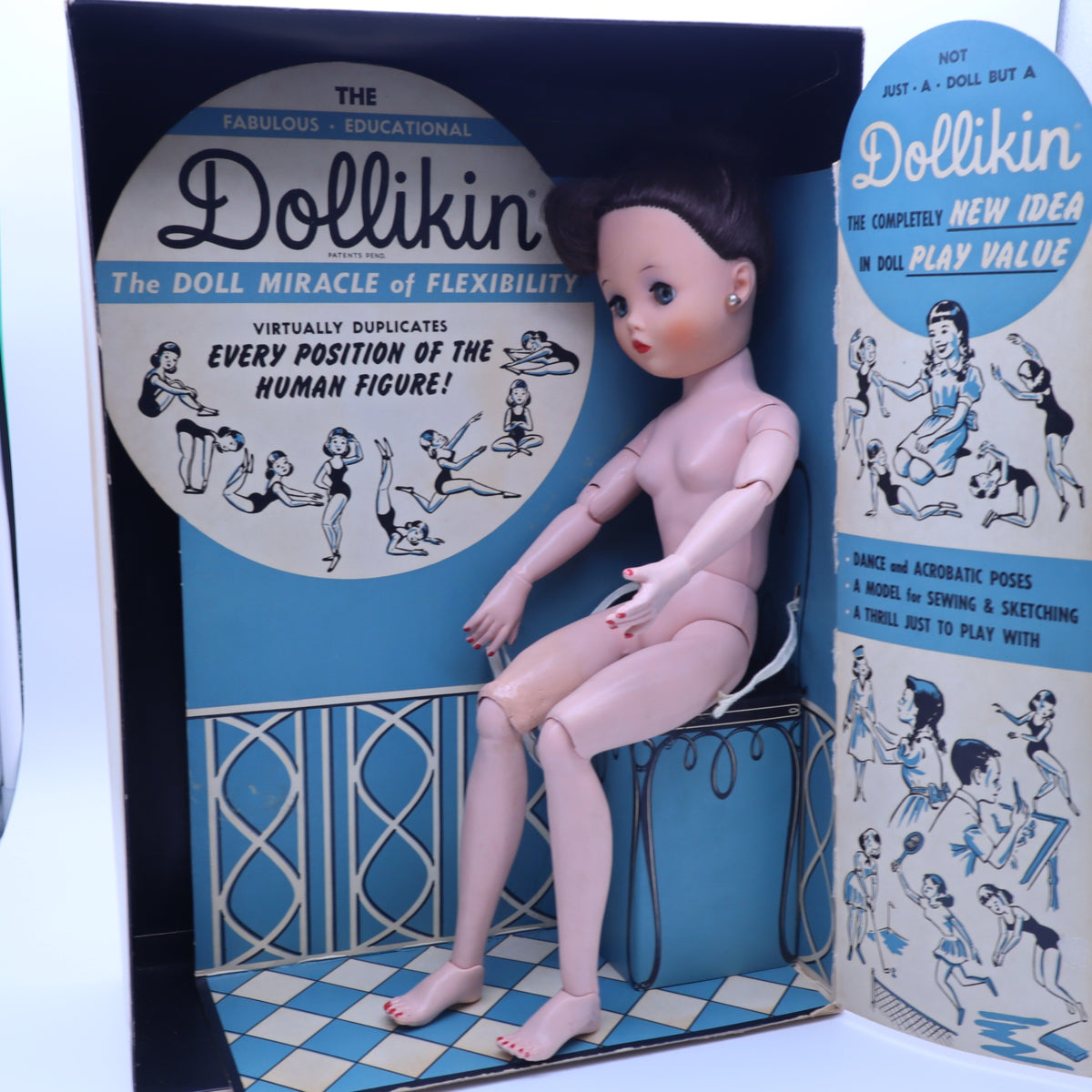 Vintage 1958 Uneeda Dollikin 19" Jointed Fashion Doll in Box Wardrobe Clothes Lot