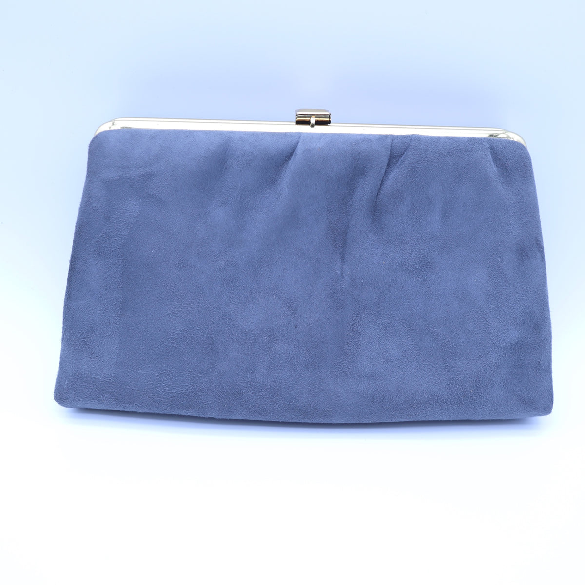 Vintage Ande Blue Suede Evening Bag Kisslock Clutch Retractable Top Handle Purse