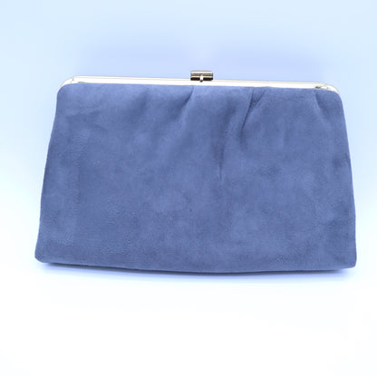 Vintage Ande Blue Suede Evening Bag Kisslock Clutch Retractable Top Handle Purse