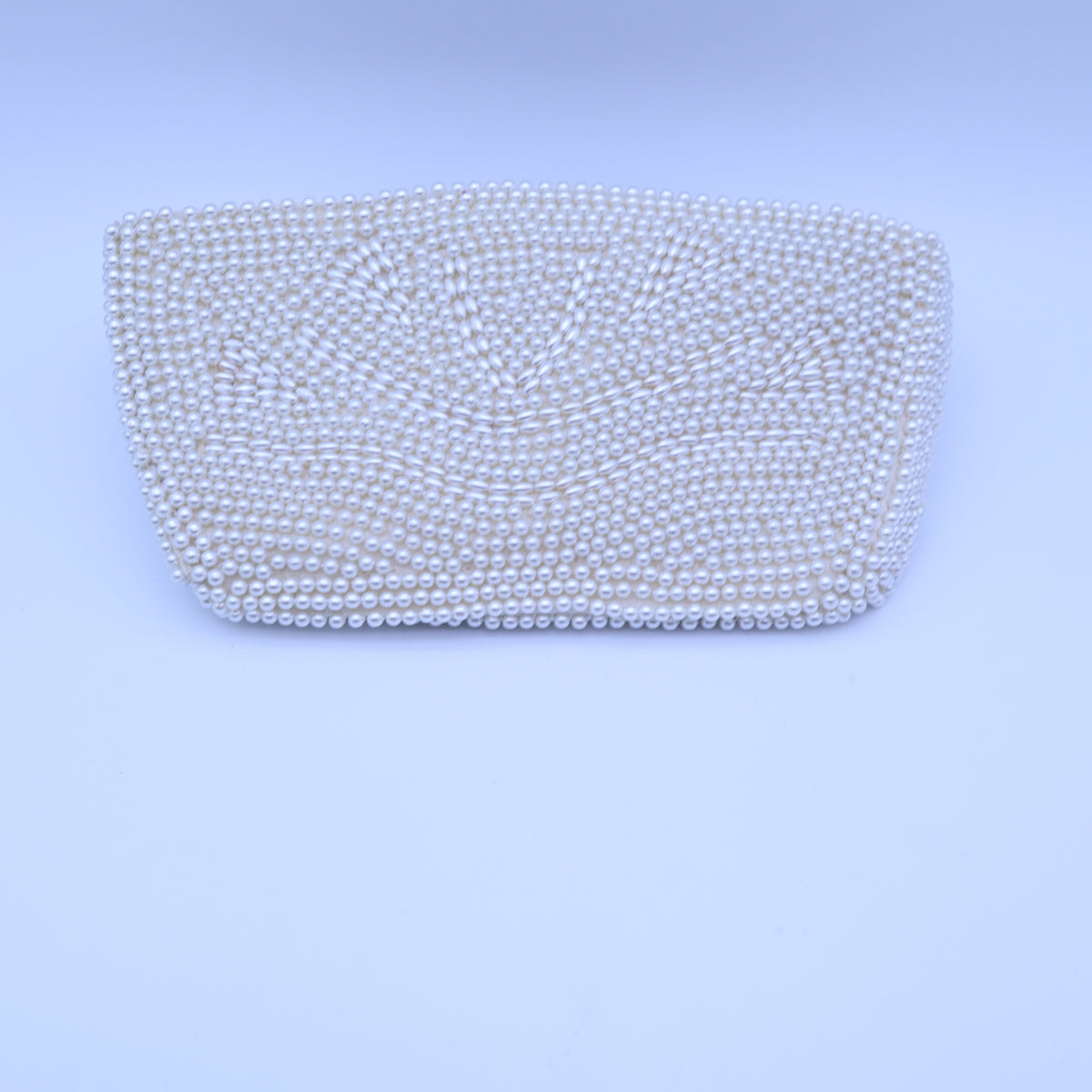 Vintage Faux Pearl Beaded Evening Clutch Bag White Zipper Formal Bridal Purse