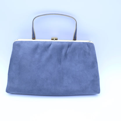 Vintage Ande Blue Suede Evening Bag Kisslock Clutch Retractable Top Handle Purse