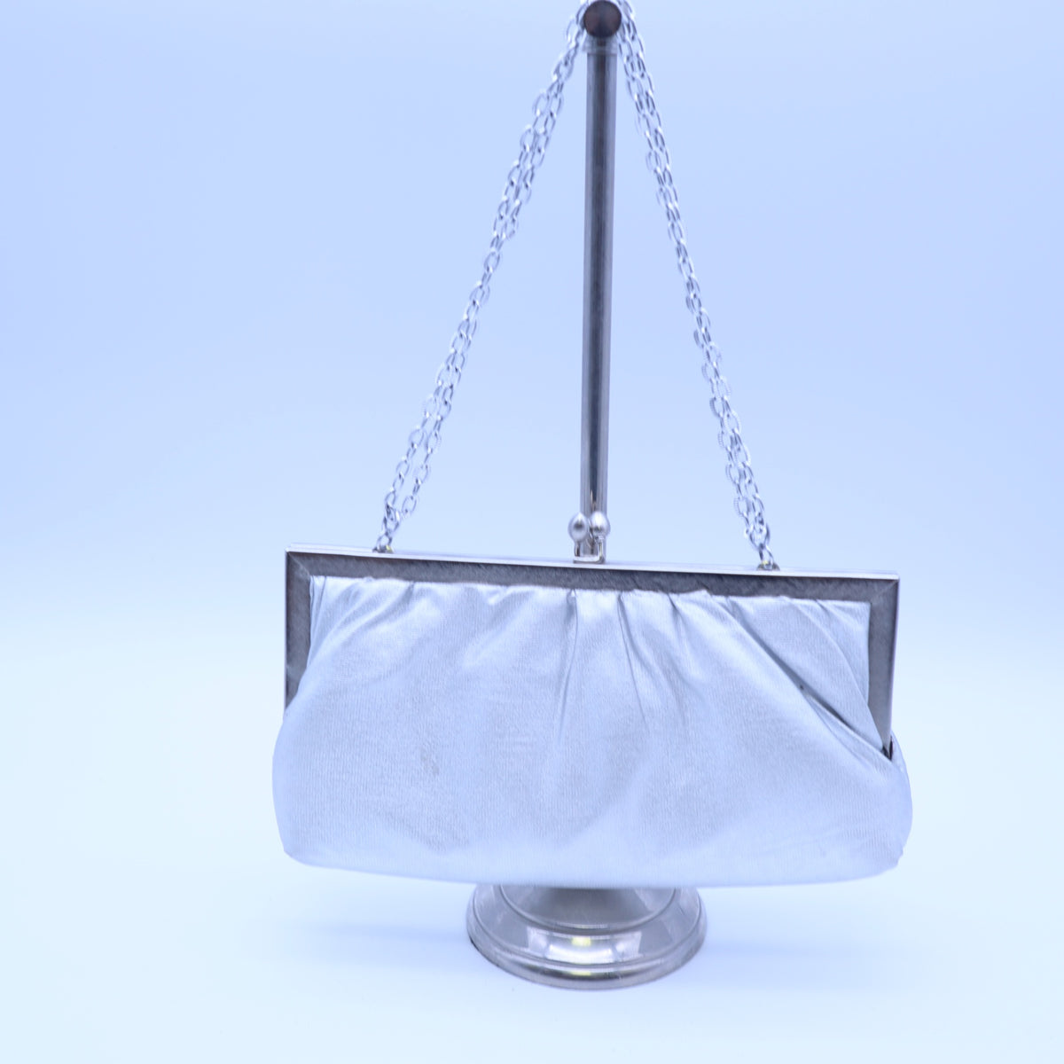Vintage Walborg Silver Metallic Lame Evening Bag Kisslock Frame Clutch Chain