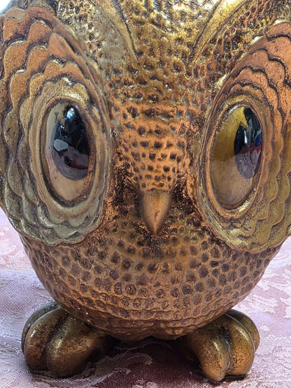 VTG Freeman McFarland Owl Figurine Gold 5.5"  Ceramic Big Eyes Funky Whimsical