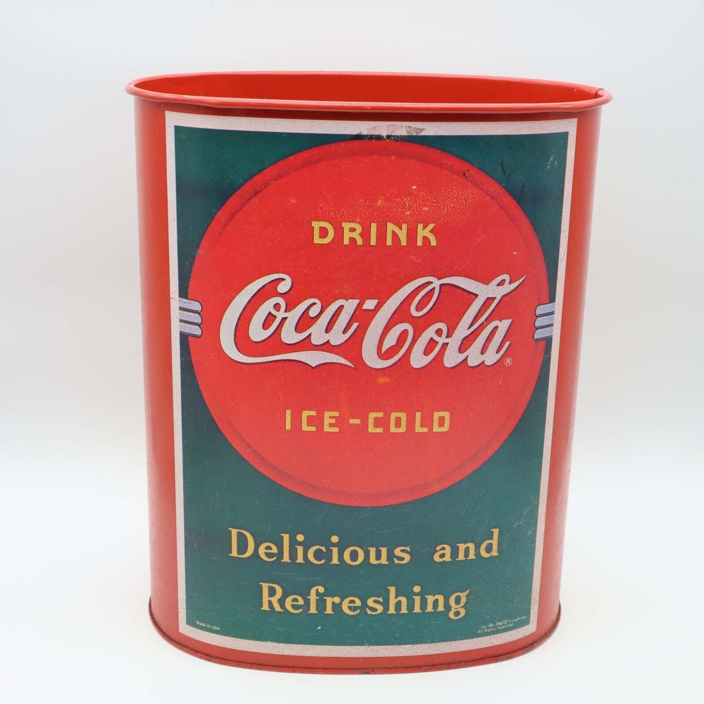 Coca-Cola Vintage Style Metal Wastebasket Trash Can Red Delicious and Refreshing