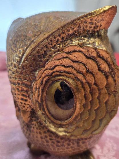 VTG Freeman McFarland Owl Figurine Gold 5.5"  Ceramic Big Eyes Funky Whimsical