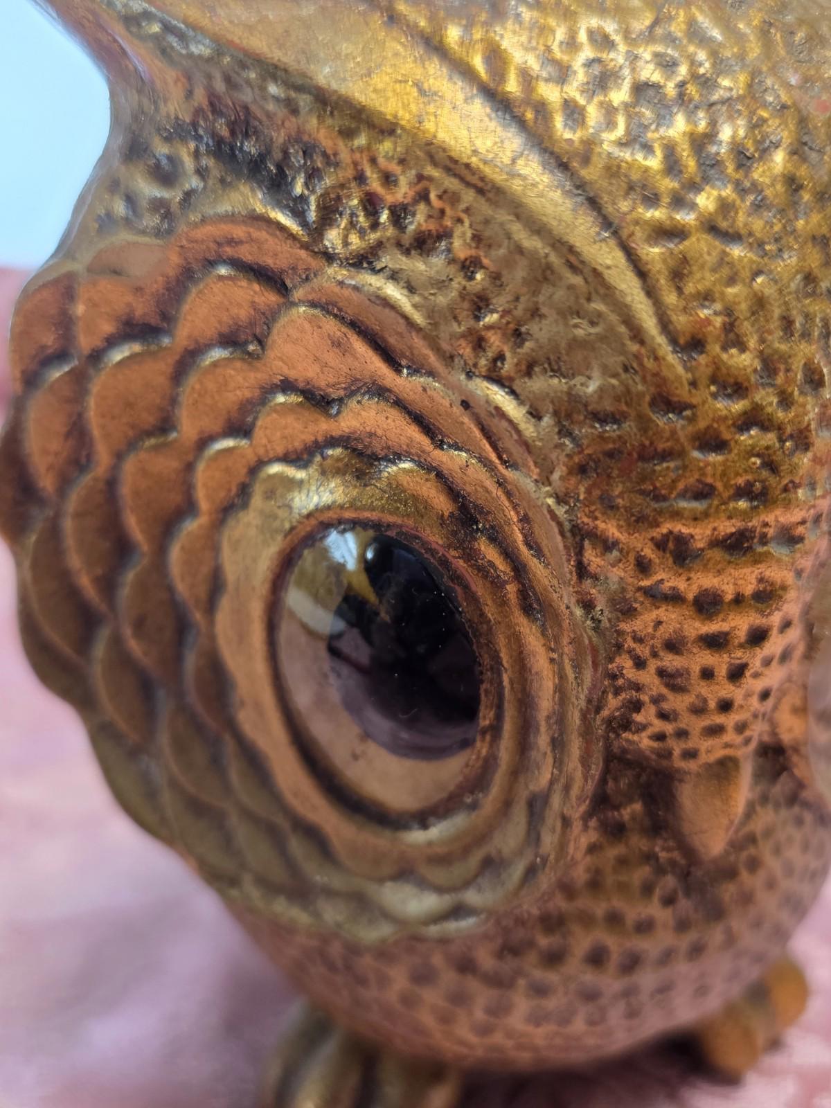 VTG Freeman McFarland Owl Figurine Gold 5.5"  Ceramic Big Eyes Funky Whimsical
