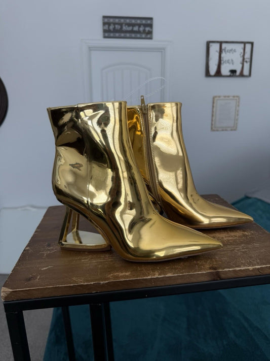 Gianni Bini Harrison Mirror Metallic Architectural Wedge Booties Size 7