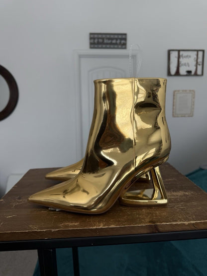 Gianni Bini Harrison Mirror Metallic Architectural Wedge Booties Size 7